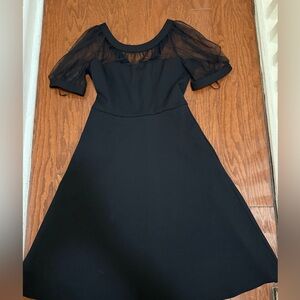 Maggy London Black Midi Dress with Sheer Sleeves